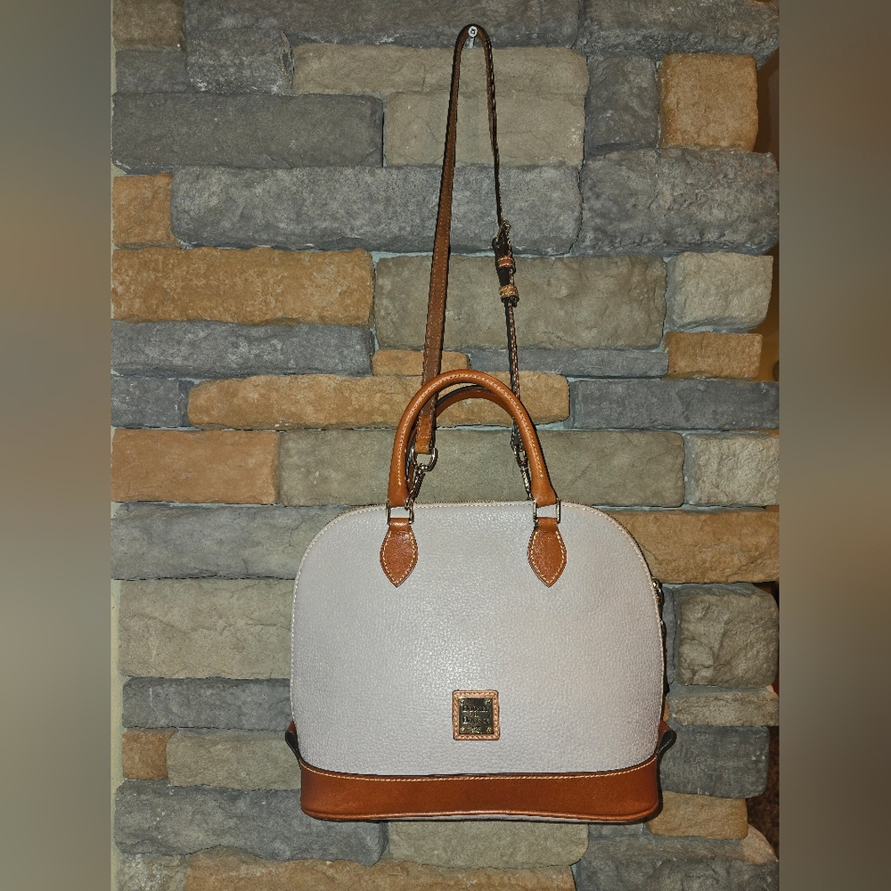 DOONEY & BOURKE Taupe Zip Zip Domed Pebbled Leather Satchel w Strap - Picture 2 of 16